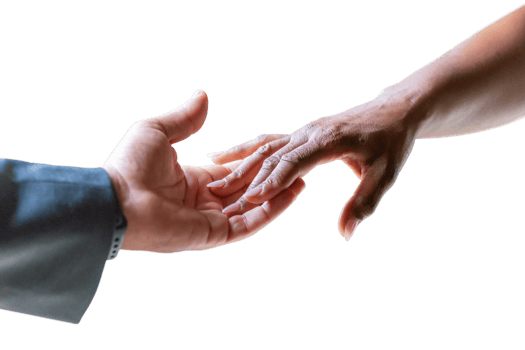 Closeup shot of the holding hands of an African American bride and caucasian groom png