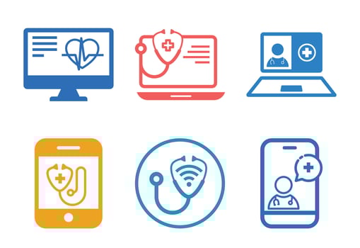 Collection of modern healthcare icons representing telemedicine and digital health services vector