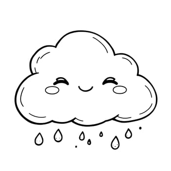 Adorable Cute Kawaii Happy Smiling Cloud with Raindrops Easy Drawing for Coloring Book Pages Fun Activity vector