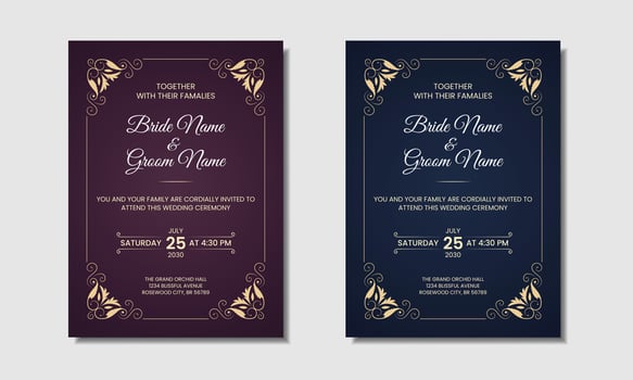 Invitation card design, luxury floral wedding invitation design template vector
