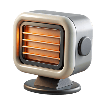 Electric heater with glowing orange elements on transparent stand png