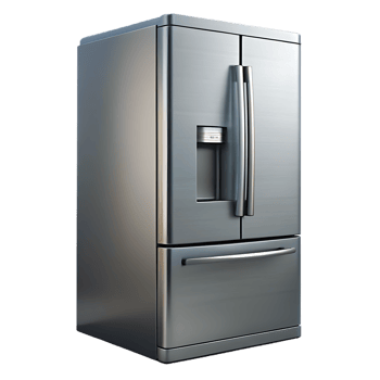 French door fridge with water and ice dispenser in stainless steel png