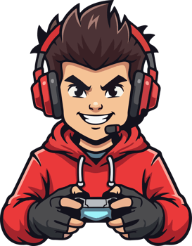 Cartoon Gamer Mascot Logo Boy with Headset and Controller png