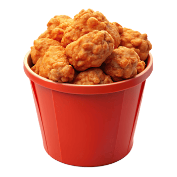 Golden fried chicken overflowing from red bucket png