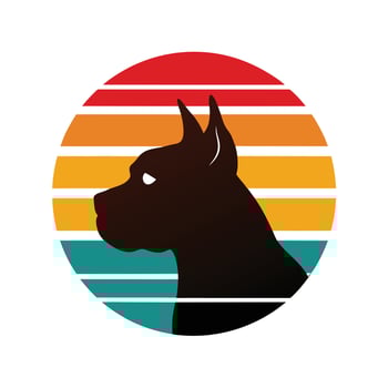 Boxer Dog Head Silhouette on Retro Vintage Sunset vector