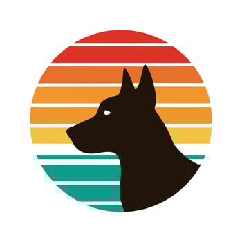 Brave Dog Head Silhouette on Retro Vintage Sunset vector