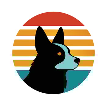 Corgi Head Silhouette on Retro Vintage Sunset vector