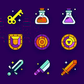 Fantasy icons including key and swords vector