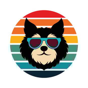 Cute Shaggy Dog Head with Sunglasses Silhouette vector