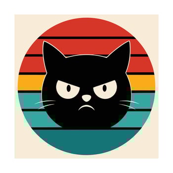 Cute Grumpy Cat Head on Retro Background Silhouette vector