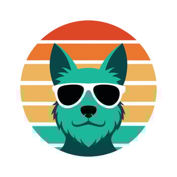 Cute Dog Head with Palm Tree Sunglasses Silhouette vector