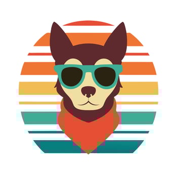 Cute Dog Head with Bandana and Sunglasses Silhouette vector