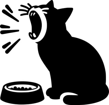 A cat is sitting next to a bowl with food vector