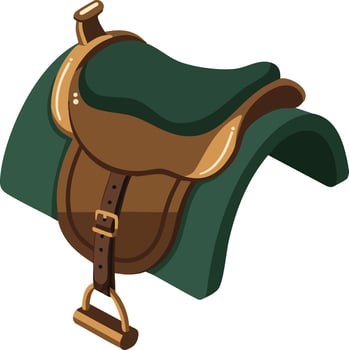 Horse riding saddle with green blanket design for equestrian sports and outdoor activities illustration vector