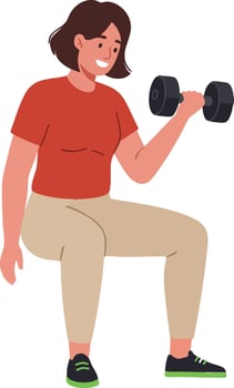 Woman exercising with dumbbell in casual outfit doing squat workout for fitness and health improvement illustration vector