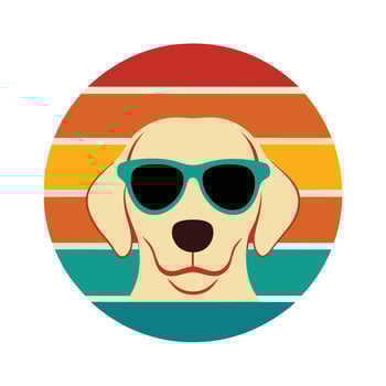 happy labrador head in colorful sunglasses with retro sunset vector
