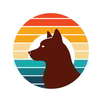 shiba inu head silhouette on retro vintage sunset vector