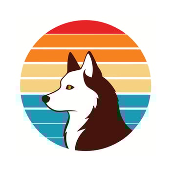 husky head silhouette on retro vintage sunset one vector
