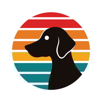 dalmatian dog head silhouette on retro vintage sunset vector