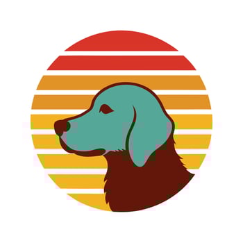 golden retriever head silhouette on retro vintage sunset vector