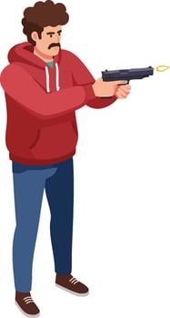 Man in red hoodie aiming and shooting with handgun illustration in casual urban style vector