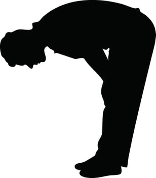Silhouette of man bending forward in black illustration showing posture and body position vector