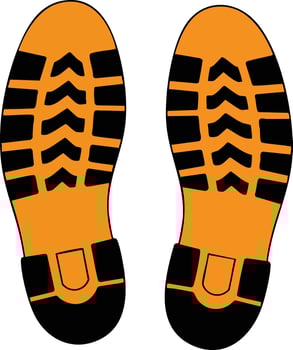Work boot sole print in orange and black for safety and construction footwear design vector