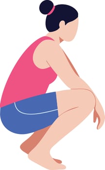 Woman squatting exercise in pink top and blue shorts fitness and healthy lifestyle illustration vector
