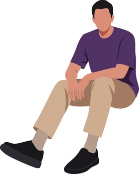 Young man sitting casually wearing purple shirt and beige pants illustration with contemporary style and relaxed pose vector