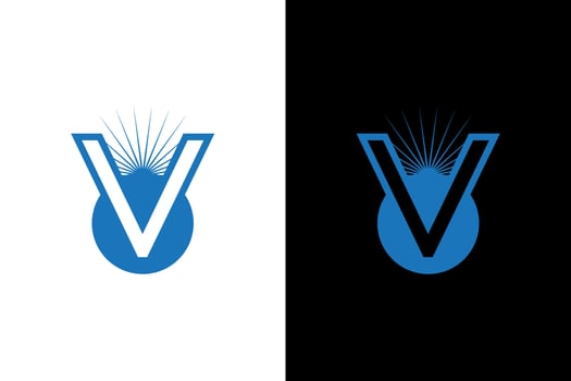 Modern V Logo with Sun Rays vector