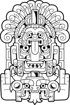 aztec head ethnic pattern, coloring book outline illustration vector