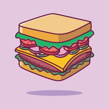 Cute Sandwich Cartoon . Breakfast Food Icon Concept Isolated Premium Illustration. Flat Cartoon Style vector