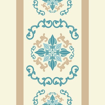 Classy Boutique Tablecloth Gentle Warm with Blue Gold Beige Theme Royal Scroll Ornament Seamless Border Pattern. Boho Gypsy Mandala Medieval Combine Styles for Silk Scarf Garment Embroidery Ethnic Rug vector