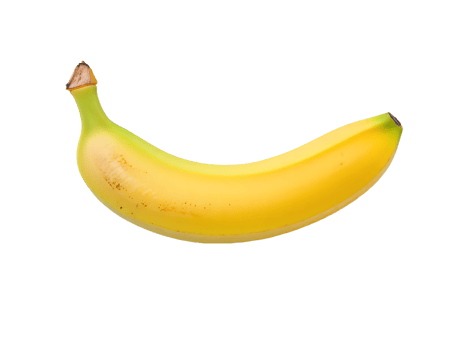 A bright yellow banana on a contrasting transparent background, showcasing tropical fruit with vibrant color and natural appeal for healthy eating. png