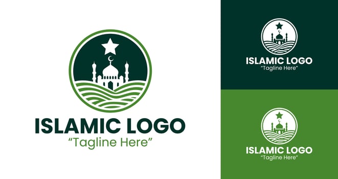 Stylish Modern Green Mosque and Crescent Logo for Modern Islamic Branding vector