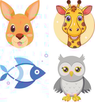 A cartoon giraffe, fish and owl vector