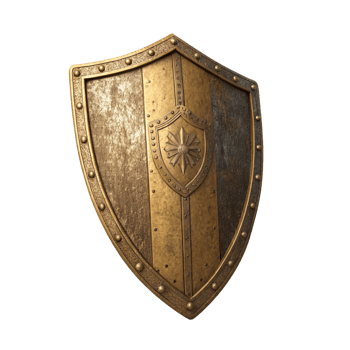Medieval Golden Bronze Battle Shield Rusty isolated on transparent background png
