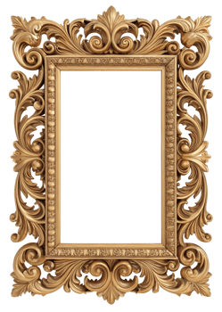 Ornate Golden Antique Picture Frame Decorative isolated on transparent background png