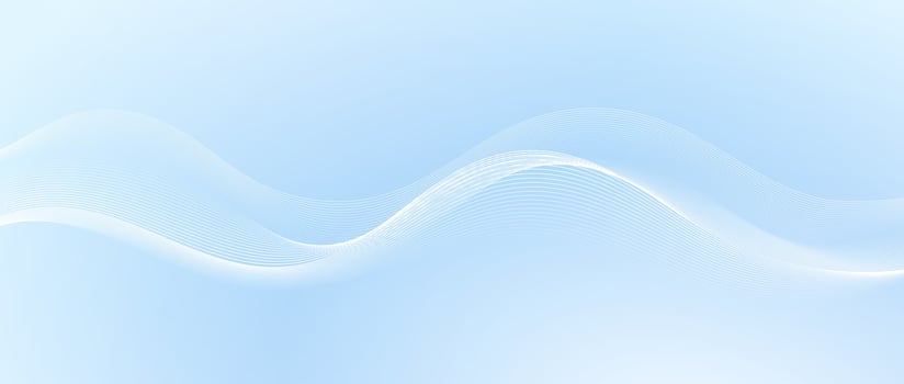 Undulate smooth wave lines design. Abstract flowing curved stripes template. White fluid shape on light pastel blue background. Sea water, wind or air concept. vector