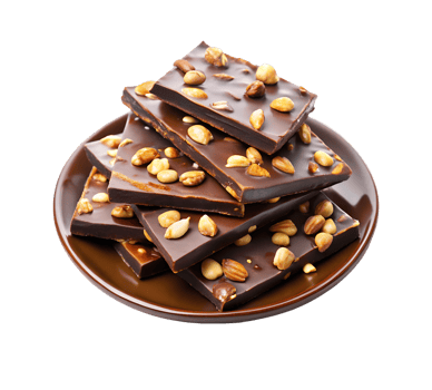 Chocolate bark with nuts on a plate isolated on transparent background png