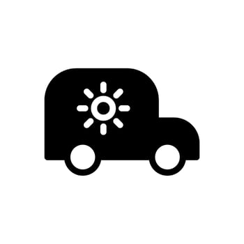 Icon Glyph solar powered electric car with sun symbol. Free energy, ecology, renewable, green energy and solar power plant concept. Black and Semi Solid icon. vector