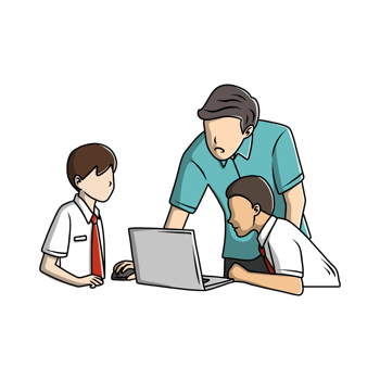 Teacher and Students Learning Together with a Laptop png