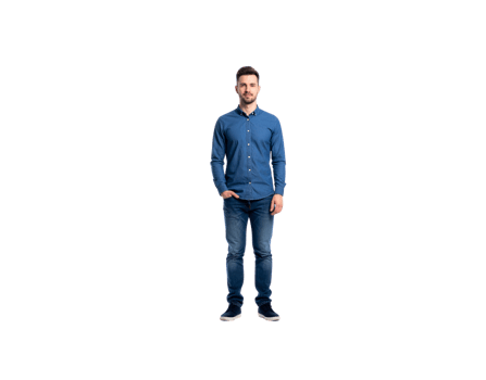 Full Body Shot of Man in Denim Shirt and Jeans Hands in Pocket. png