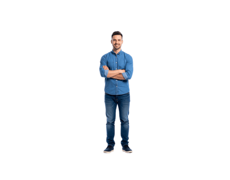 Smiling Man in Denim Shirt and Jeans with Arms Crossed Portrait. png