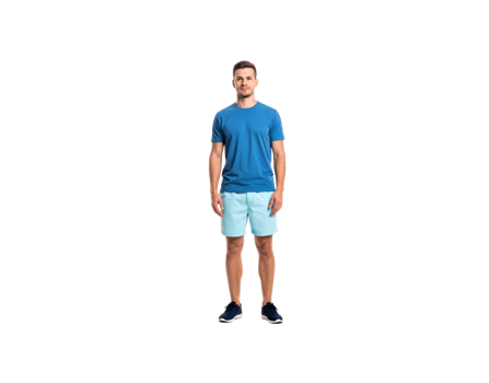 Standing Man in Blue TShirt and Light Blue Shorts. png