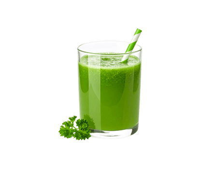 Refreshing Green Smoothie in Glass with Striped Straw and Parsley. png