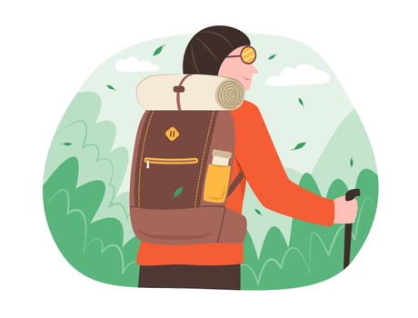 Backpacker Man Hiking in Forest for Outdoor Adventure Recreation Activity Concept Illustration vector