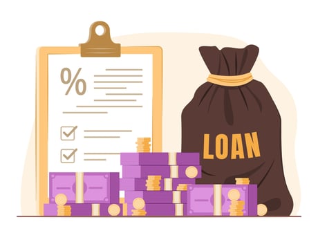 Stack of Cash Money Bundle and Money Bag with Loan Agreement Document for Bank Loan and Financial Concept Illustration vector