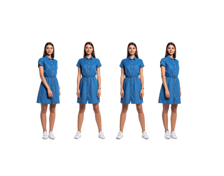 Woman in Denim Dress with Belt and White Sneakers Full Shot. png