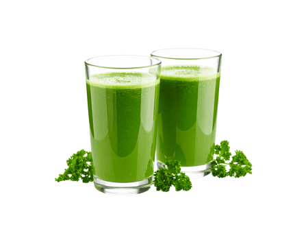 Two Glasses of Vibrant Green Smoothie with Fresh Parsley Garnish. png